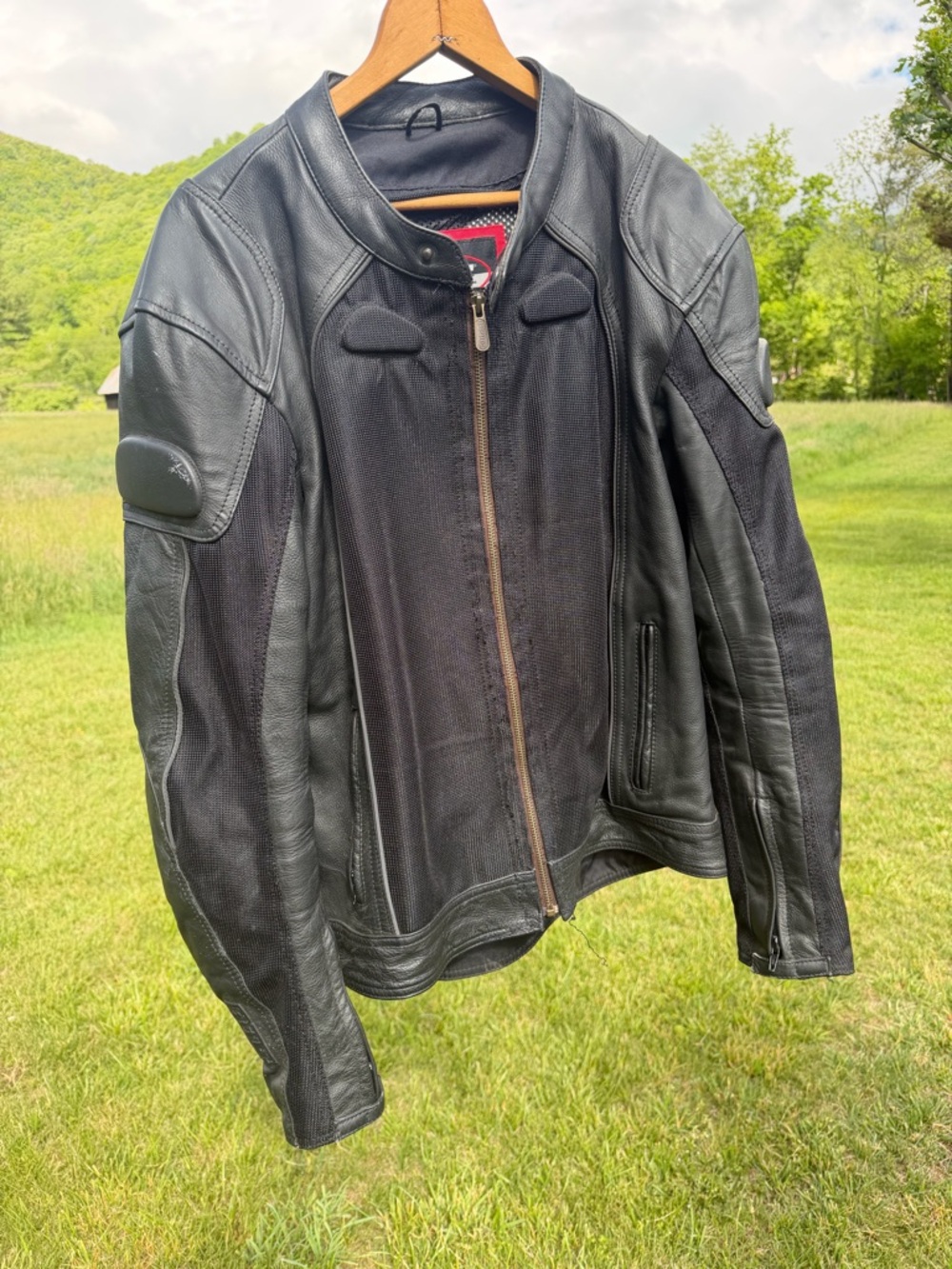 Men's Black Performance Leather & Mesh Riding Jacket